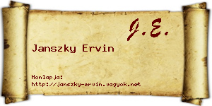 Janszky Ervin névjegykártya